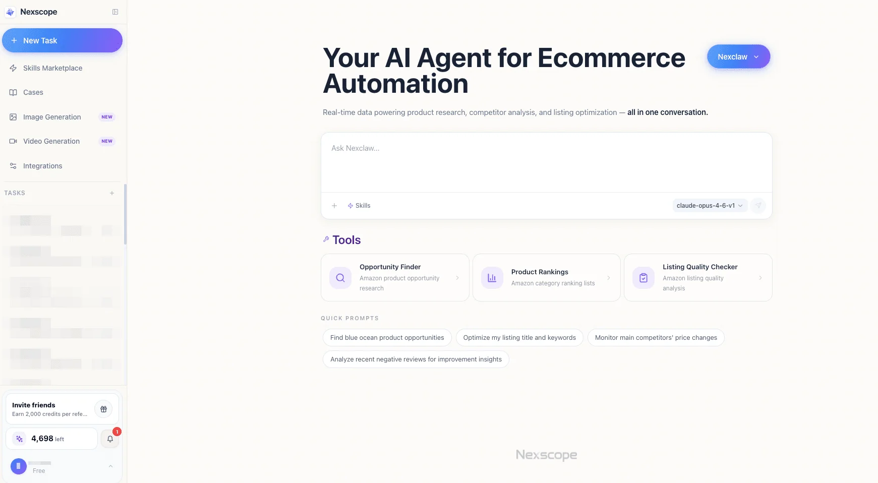 Nexscope AI Agent - e-commerce research assistant with real-time data